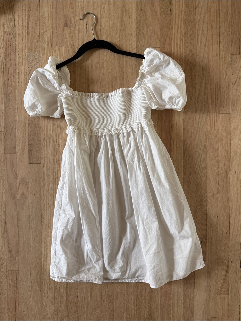 Puff-Sleeve White Smocked Dress